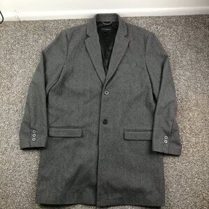 Banana Republic Overcoat Tweed Wool Herringbone Charcoal Gray Mens Large New?